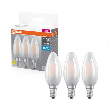 3er Pack OSRAM E14 LED Lampe Base Classic B 60 in Kerzenform matt 5,9W wie 60W kaltweißes Licht 6500K